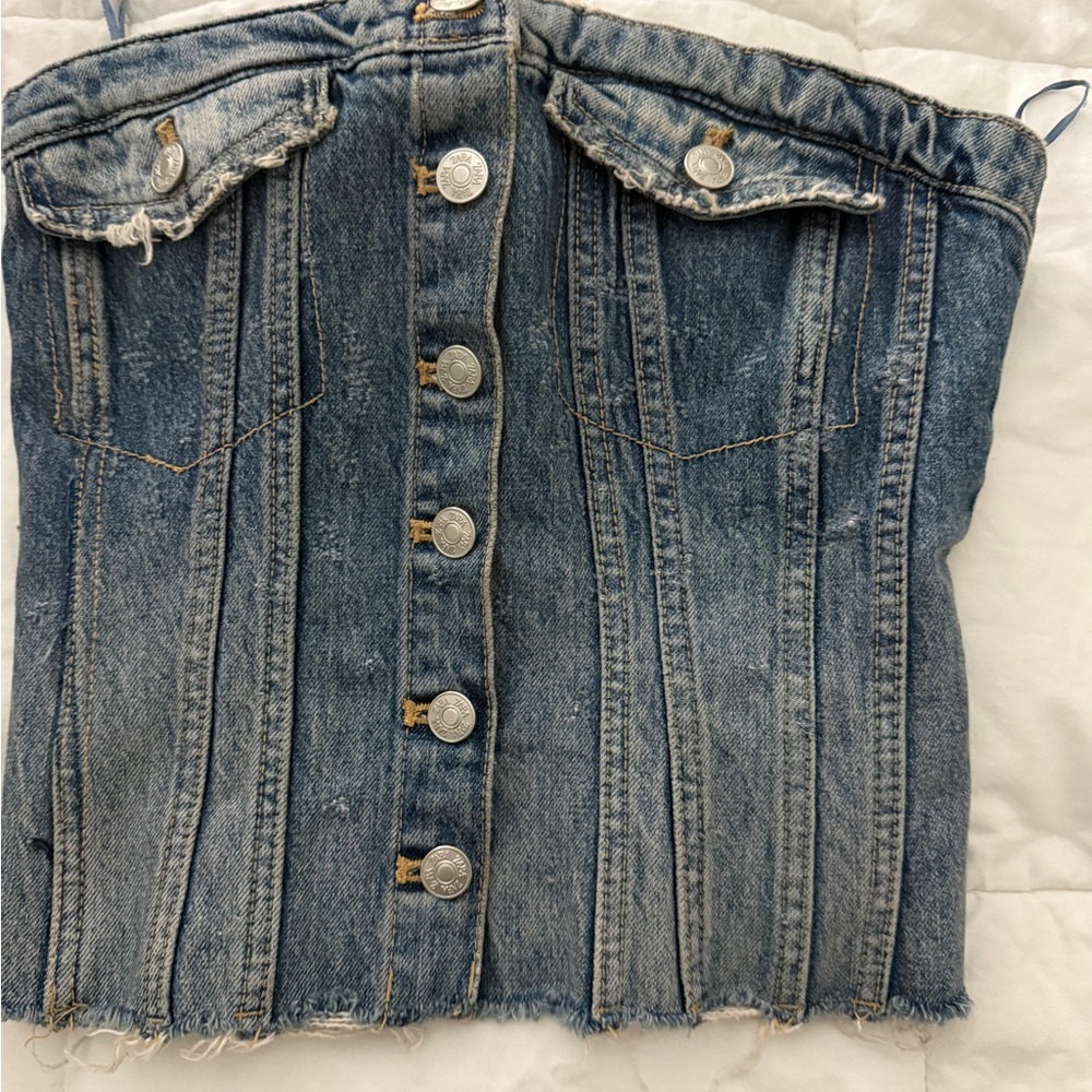 Zara Blue Denim Button-Up Tank Top